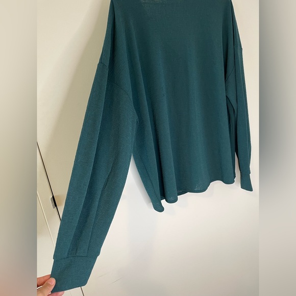 Sussan Size L Teal Green Tie Front Top Long Sleeve Blouse - Picture 13 of 15